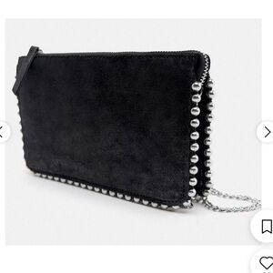 Black Suede Clutch with Silver Chain Zara